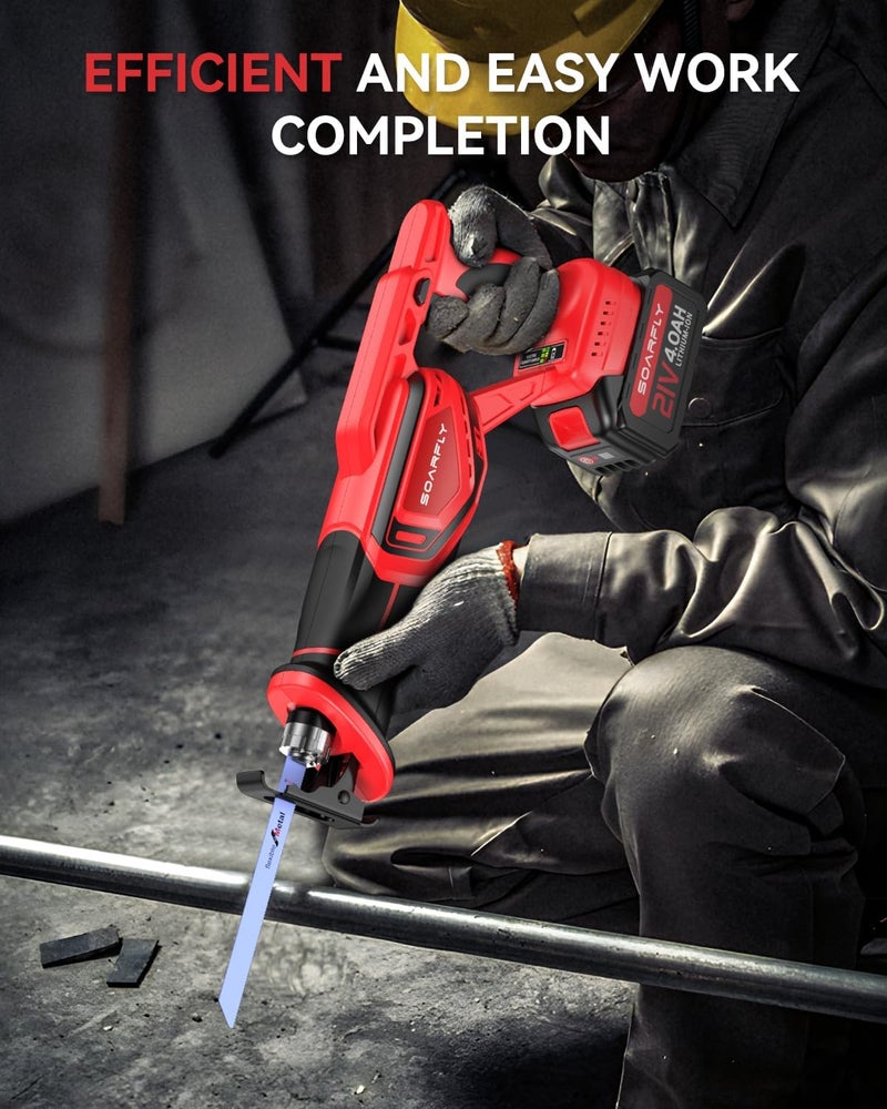 SOARFLY Cordless Reciprocating Saw 21V Brushless Motor with 2x4.0Ah Batteries, 3500 SPM High-Speed Cutting, 8 Premium Blades for Wood, Metal, PVC Pipe, Lightweight & Professional Power Tool - Image 5